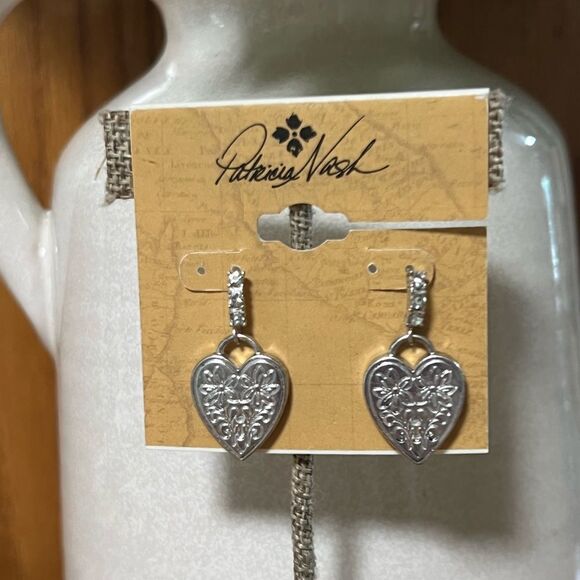 NWT Patricia Nash FlowerPower Silver Heart Earrings #PNER - Picture 3 of 7